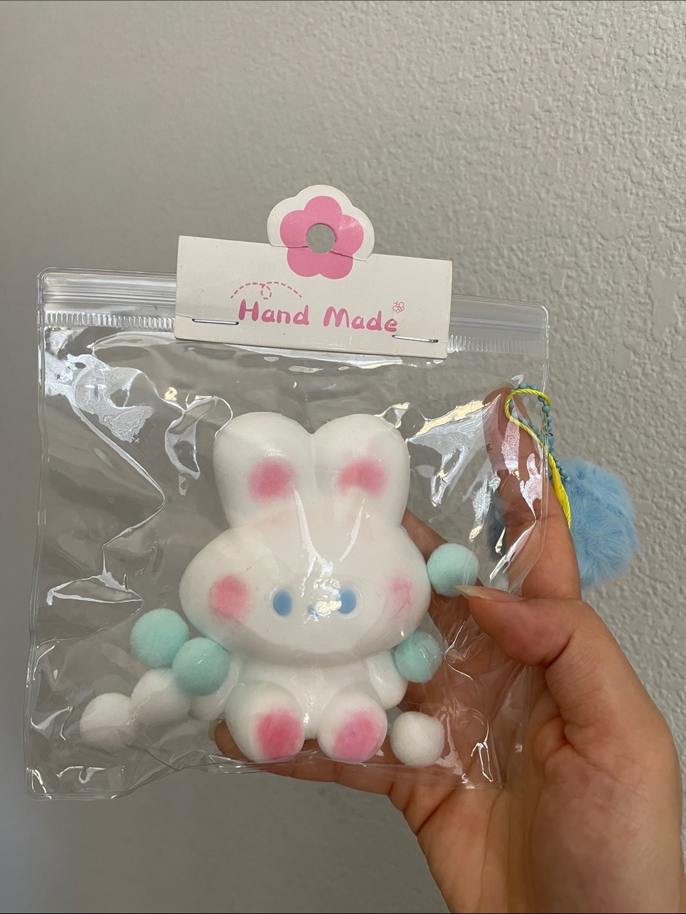 Pink & White Bunny Squishy Keychain - Cute Kids Toy